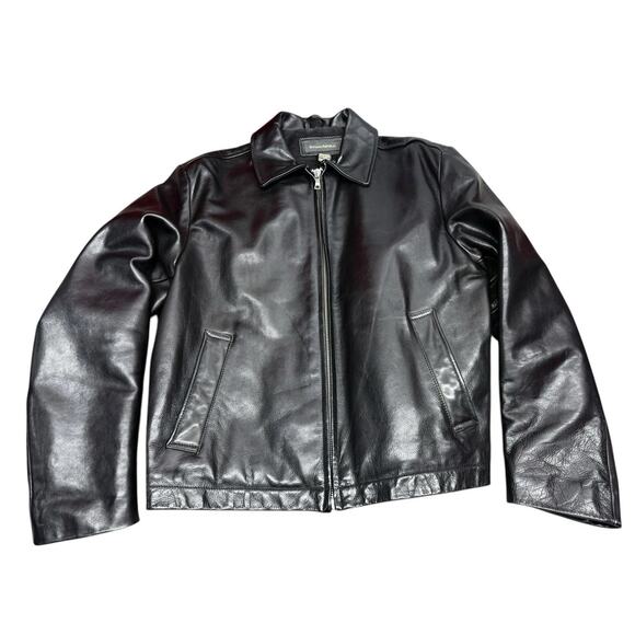 Banana Republic Black Leather Jacket Men’s Medium Classic Zip-Up Moto Style - Picture 2 of 12